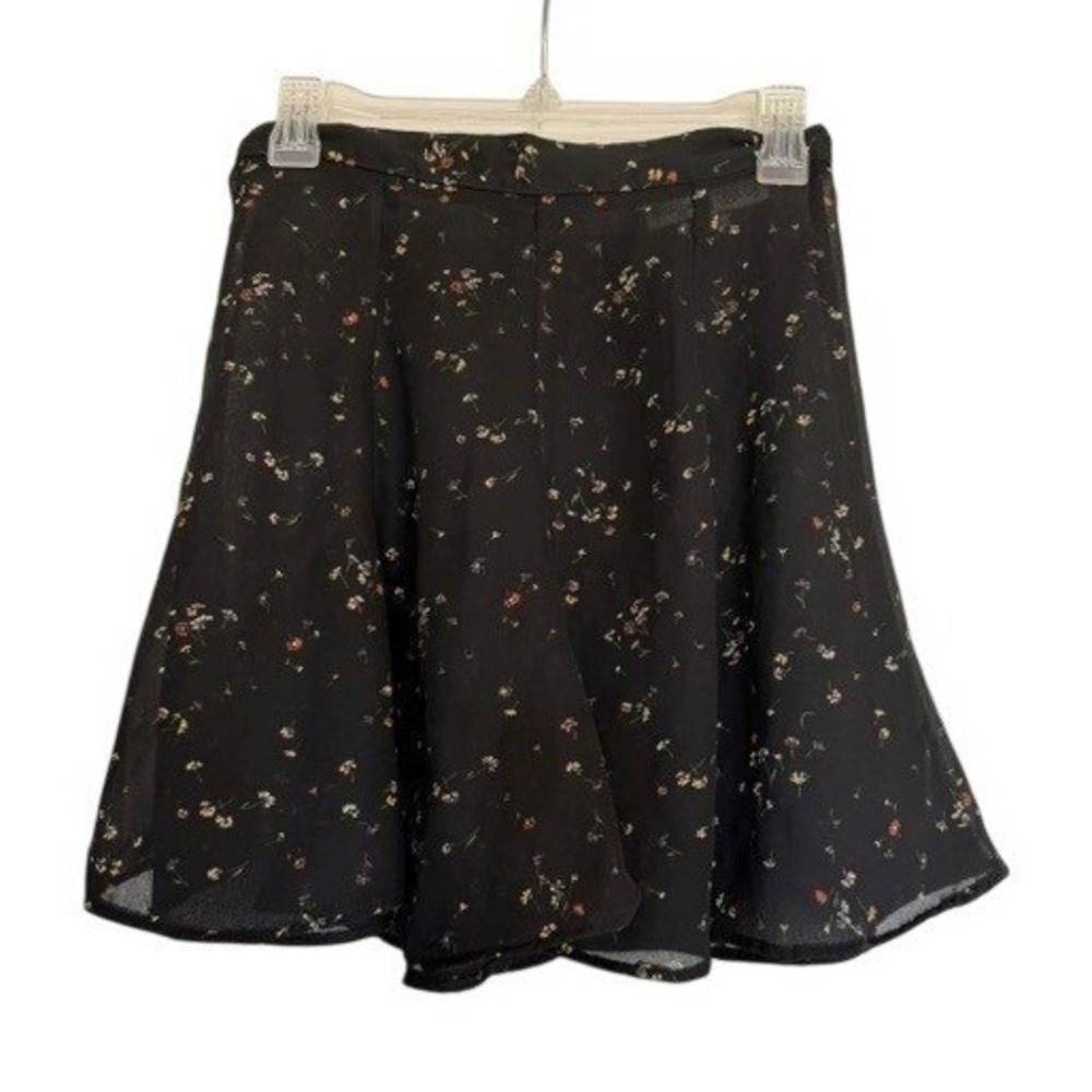 Necessary Objects Vintage 90s Womens XS Black Ditsy Floral Mini Skirt High Waist